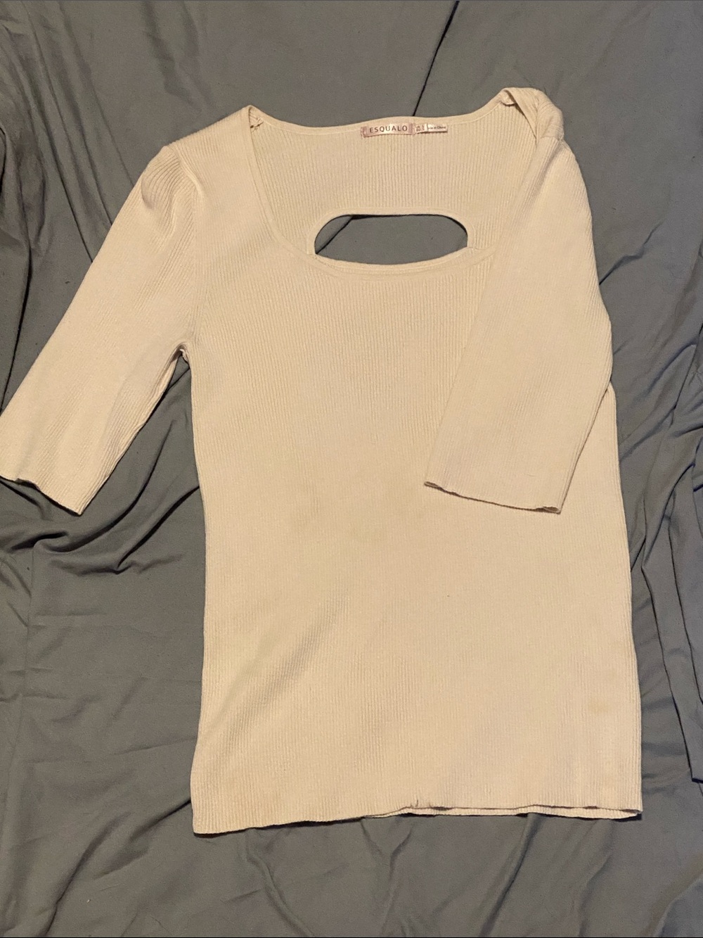 ESQUALO Cream Ribbed Top with Cutout